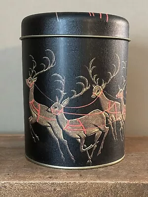 Vintage Santa Clause Sleigh Metal Tea Tin Canister Candy Box Christmas Taiwan • $14.99