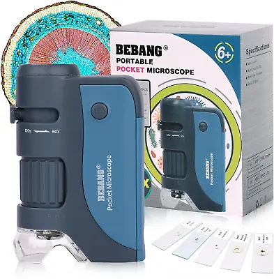 $30.54 • Buy Pocket Microscope, 60X-120X Handheld Mini Microscope With LED Lights, 5 Slides S