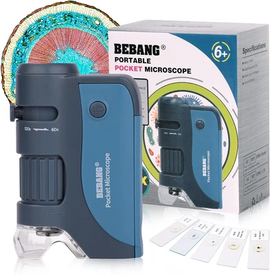 $30.54 • Buy Pocket Microscope, 60X-120X Handheld Mini Microscope With LED Lights, 5 Slides S