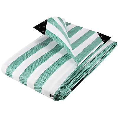 450cm X 600cm Green/White 170gsm Striped Tarpaulin Heavy Duty Market Stall Cover • £35.28