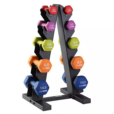 HolaHatha Neoprene Dumbbell Free Hand Weight Set With Storage Rack Multicolor • $119.99