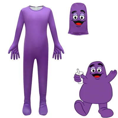 Kids Grimace Cosplay Costume Jumpsuit Halloween Party Fancy Dress Up • $39.98