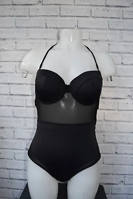 New  Mesh Panel Cupped Halterneck Black Swimsuit Size Uk 6 E Cup     Sh29 • £4.99