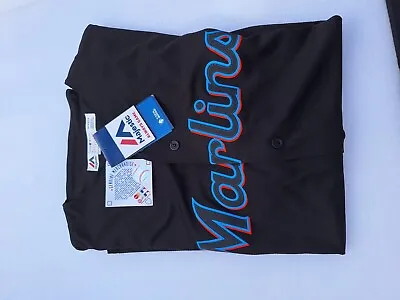 Majestic Miami Marlins Blackbutton Up Baseball Jersey.size L .Cool Base • $100