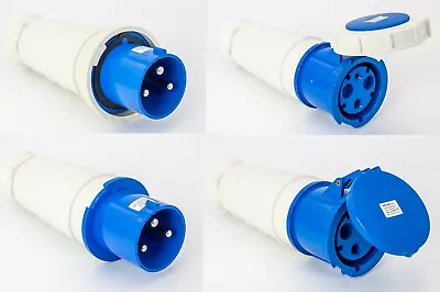 63amp 125amp 230V 3PIN BLUE INDUSTRIAL PLUGS SOCKETS IP44 IP67  FREE DELIVERY • £36