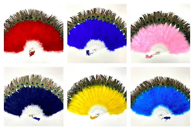 Marabou Feathers FANS W/ One Sided PEACOCK Fans 30  X 15  Halloween Burlesque • $24.29