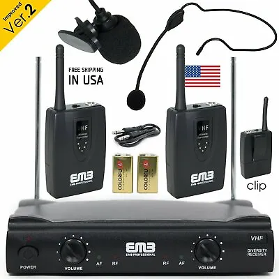 Professional Wireless Microphone System Headset / Lavalier 2 X Mic W/ Receiver • $49.99