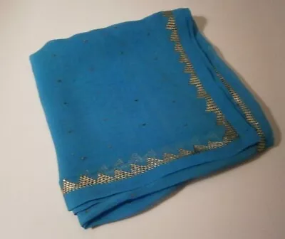 Vintage Vibrant Blue Scarf With Metallic Silver Embroidery 30 X 30  Square EUC • $18.99