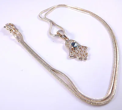 Hamsa Judaica Necklace Pendant Kabbalah Lucky / Evil Eye Hand Of Fatima Gold • £6.95