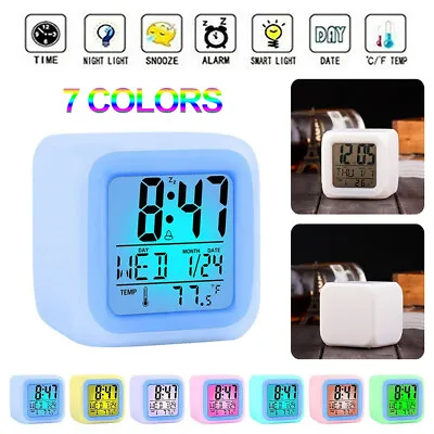$12.07 • Buy LED 7 Color Changing Alarm Clock Digital Display Night Light Kids Wake Up Clock