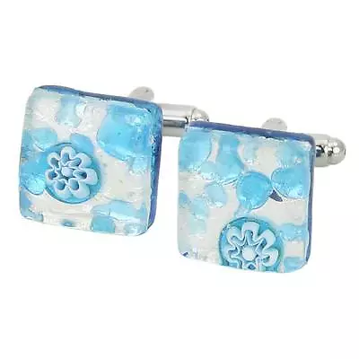 GlassOfVenice Murano Glass Venetian Classic Square Cufflinks - Aqua Silver • £38.88