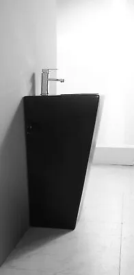 Black Matte Bathroom Pedestal Sink - Bresica - Modern Bathroom Pedestal Sink • $1149.99