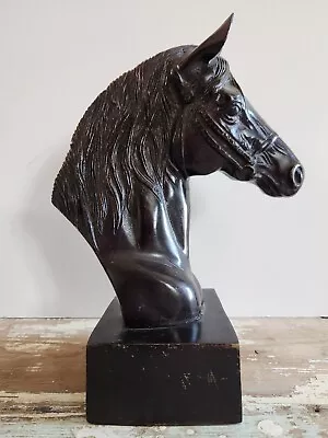 Vintage Dark Finish Cast Metal Horse Head Sculpture Bookend. Heavy. • $28.95