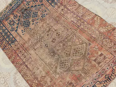 4'1x5'7  HAND-KNOTTED ANTIQUE C.1900 CAUCASIAN KAZAK TRIBAL WOOL MUTED RUG • $193