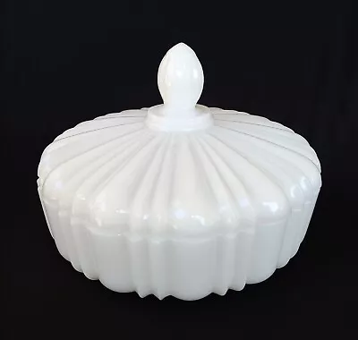 Vintage Anchor Hocking Old Cafe Milk Glass Covered Candy Dish 1936-1940 • $10.50