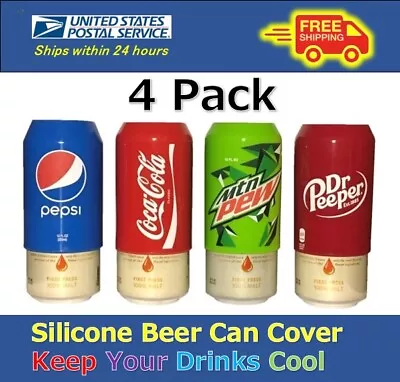 4 Pack Silicone Beer Can Covers Hide A Beer Coca-ColaPepsiMtnDew 12oz • $14.80