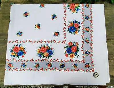 Old Size Tablecloth Colorful Flowers Original Künstlerhanddruck Leinendamast • $44.71