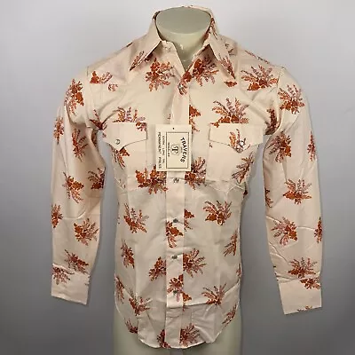 NEW Mens Western Shirt Travers Pearl Snap Floral NOS Vtg 60s 70s Small 14.5 33 • $44.99