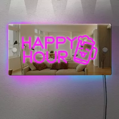 Happy Hour Mirror Lights - Bar Man Cave Club Home Bedroom Light Up Mirrors Be... • $25.47