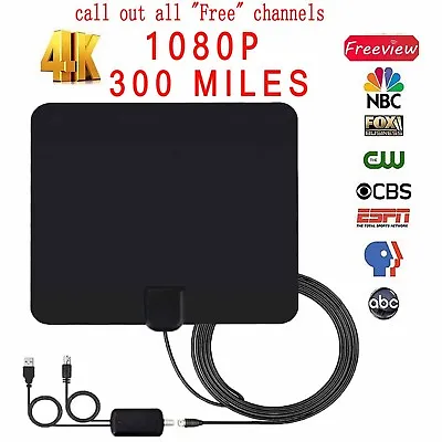 Hdtv Digital Amplified Indoor Tv Antenna Hd Vhf Cable 300 Miles 4k Us Stock Free • £12.80
