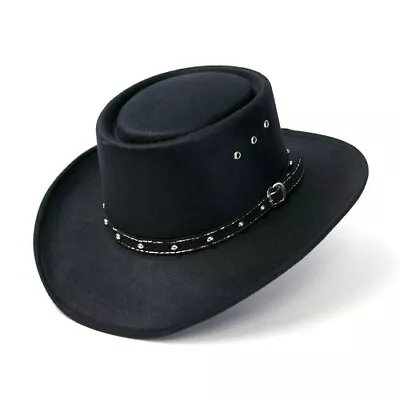 NEW! Western Faux Felt Cowboy Gambler Hat Elastic S/M L/XL  BLACK • $49.95