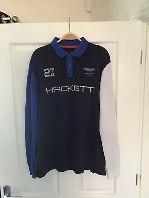Hackett Aston Martin Racing Team 95 Endurance Long Sleeved Polo Shirt Large • £17.99