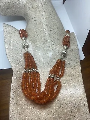 Vintage Genuine Carnelian Necklace 925 Sterling Silver Moroccan • $292