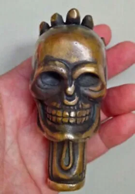 Old Chinese Bronze Handmade Carved Skull Statue Cane Walking Stick Head • £10.80