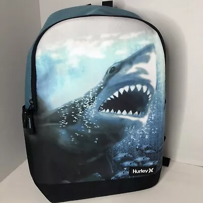 Hurley Shark Graphic Backpack Padded Laptop Sleeve Blue Black 17x10x5.5 • $29.99