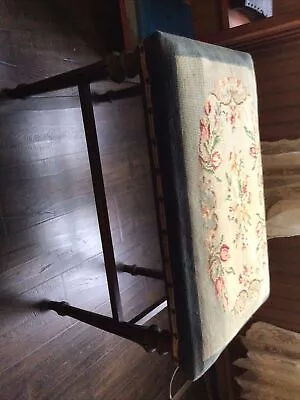 Hand Made Needlepoint Piano Bench Stool Very Old And Solid! • $350