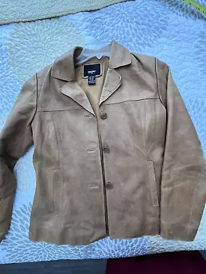 Womens S Leather Jacket Beige Brown Button Up Lined Mossimo Ladies • $28