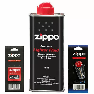 GENUINE Zippo Cigarette Lighter Premium FLUID Petrol Refill 125ml+ Wick + Flints • $16.79