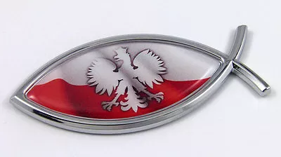 Poland Jesus Fish Polish Flag Car Chrome Emblem Decal 3D Sticker Polska Eagle • $10.99