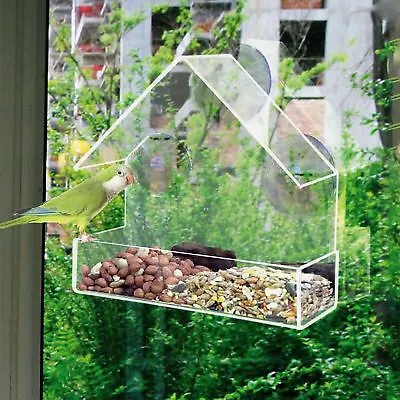 £5.49 • Buy Glass Window Clear Viewing Bird Feeder Table Seed Peanut Hanging Suction Perspex