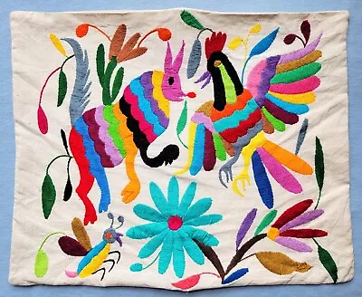 Mexican OTOMI Folk Art Hand Embroidered PILLOW COVER Sham Bird Cat Bug ANIMALS • $30