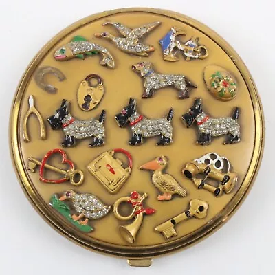 Foster Lucky Charms Compact Mirror 17 Charms Vintage 1930-40s Rhinestone Enamel • $299.95