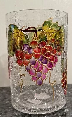 Yankee Candle Clear Crackle Large Jar Holder VINEYARD GRAPES Hand-Painted Gold • £38.60