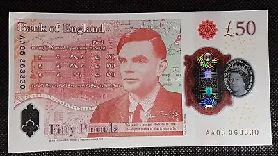 RARE AA05 363330 £50 Alan Turing Fifty Pound Note 1st Edition MINT CONDITION • £119.90