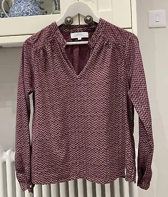 QUBA SAILS Fine Cotton Long Sleeved Top Purple/Ecru Pattern SIZE 8 • £4