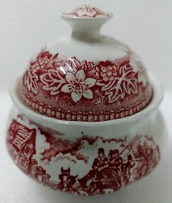 Royal Tudor Ware 1828 Coaching Taverns Sugar Bowl Jar With Lid Red Cream Vintage • £5