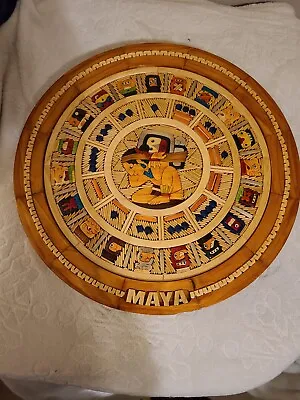 Mexican Mayan Aztec Round Wooden  Plaque Calendar 15 - Variety Of Inlaid Wood • $60