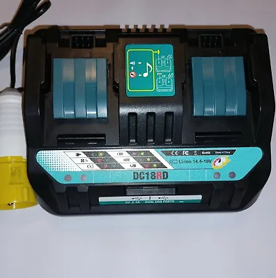 110v Makita DC18RD 14.4-18V LXT Twin Port Rapid Battery Charger With 2 USB Ports • £68.85