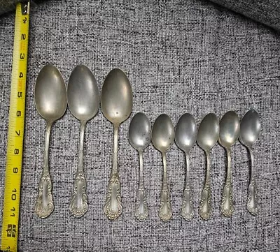 Set Of 9 Vintage Antique Panama Silver Floral Spoons Flatware • $15