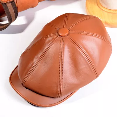 Men's Women's Real Leather Eight Piece Flap Beret Peaked Cap Newsboy Hats/caps • $29.80