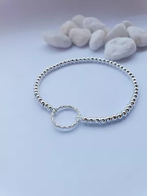 Silver Ball Bead Stretch Karma Dainty Bracelet Circle Bracelet Friendship Gift • £4.45