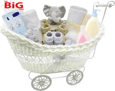 LARGE  Baby  Pram  Hamper  Wicker  Toy  Basket  With  Handles & Wheels  Great  G • £21.99