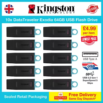 10x Kingston DataTraveler Exodia 64GB Memory Stick USB 3.2 DTX/64GB FREE DELIV • £49.90