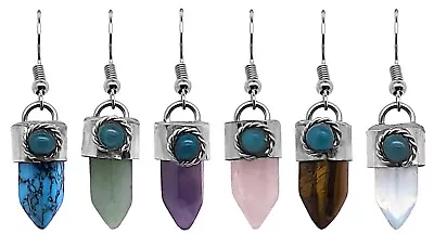 Hexagonal Stone Point Healing Crystal Dangle Earrings Handmade Boho New Age Yoga • $13.99