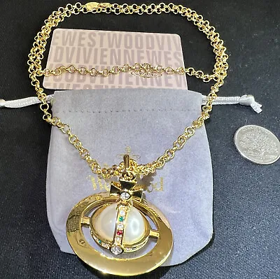 Vivienne Westwood Big Orb Long Necklace Pendant With Pearl Saturn Gold Tone~A13 • $107