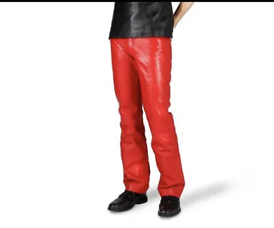 Men's Motorbike Cowhide Leather Pant 5 Pockets Red Leather Pant 28  - 48  • $85.19
